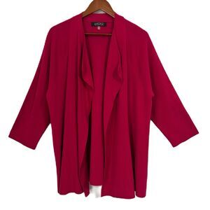 Kasper Sweater Jacket Women 2X Fuchsia Pink Open Waterfall Zipper Pockets Comfy